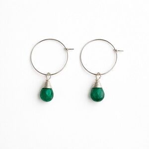 HP1911 S925 Emerald Hoop Earrings
